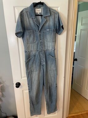 Pistola Light Blue Denim Short-Sleeve Utility Jumpsuit Grover Field Suit